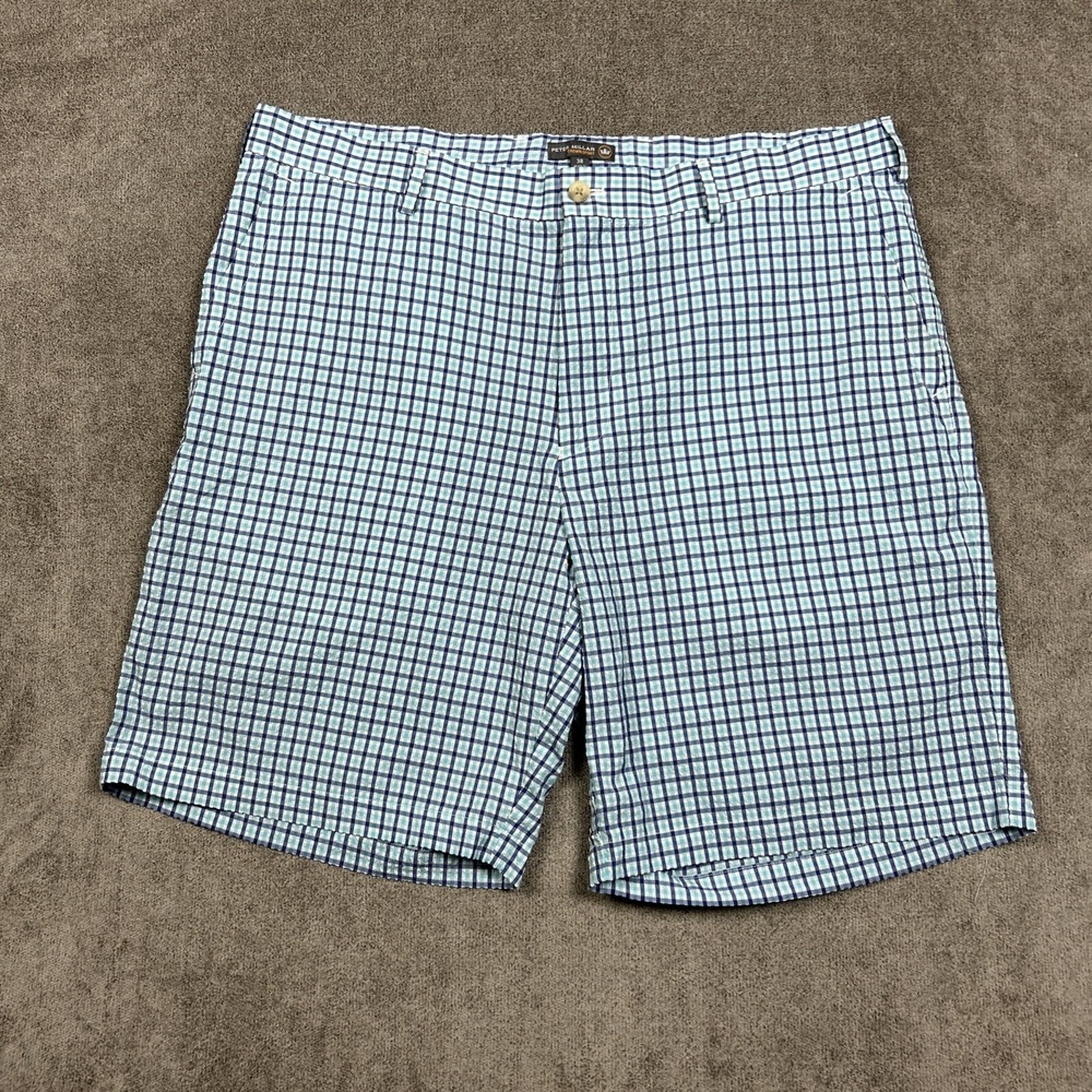 Peter Milar Shorts Mens 38 x 9 Blue Check Crown Sport Seersucker Golf Casual